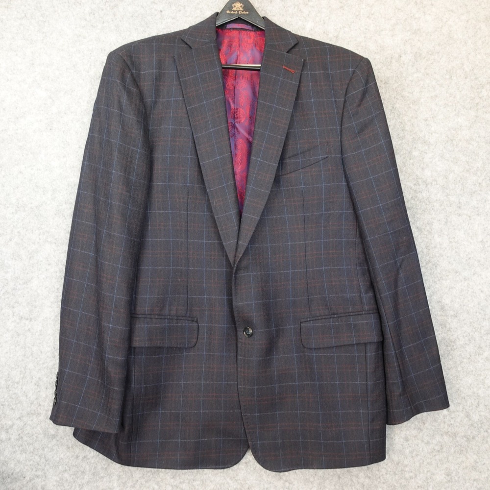 Windowpane Tweed Blazer Mens 44 Long L Blue ROYCE REDDING‎ Bespoke Henry Nelson